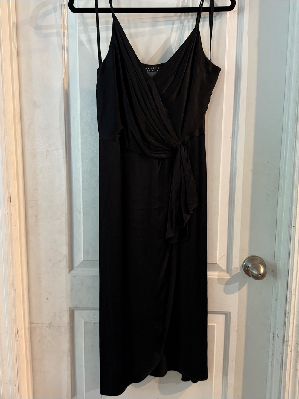 Anthropologie Black Wrap Midi Dress with Tie Detail